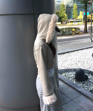 Luxury Fur Cuff Voluminous Hooded Crop Zip-up
