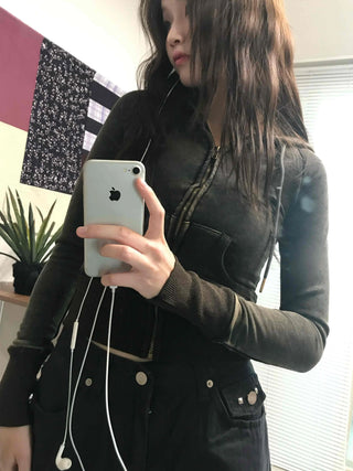 Shaping Slim Fit Crop Collar Zip-up