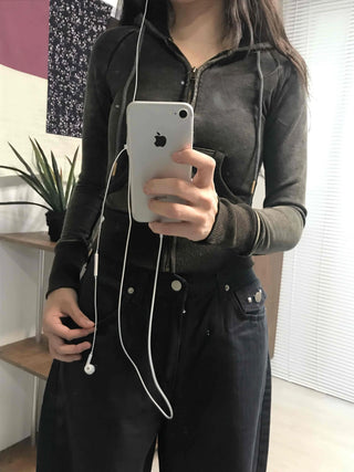 Shaping Slim Fit Crop Collar Zip-up