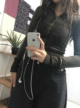 Shaping Slim Fit Crop Collar Zip-up