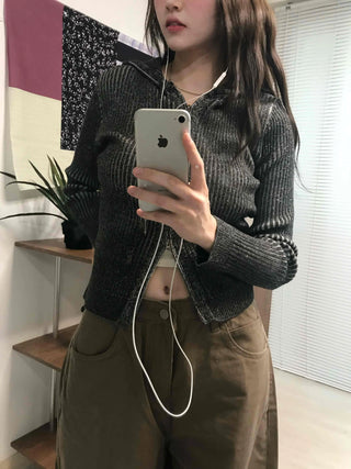 Ribbed Knit Crop Half Zip Cardigan