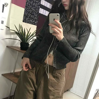 Ribbed Knit Crop Half Zip Cardigan