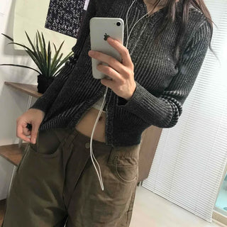 Ribbed Knit Crop Half Zip Cardigan