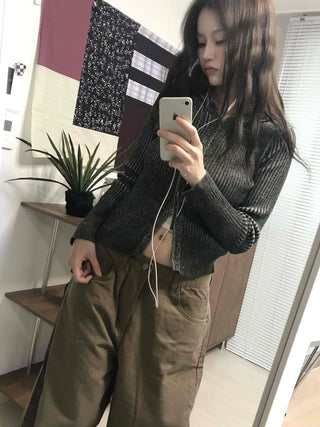 Ribbed Knit Crop Half Zip Cardigan