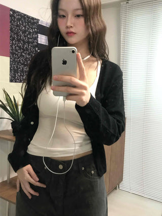 Ribbed Knit Slim Fit Cropped Cardigan