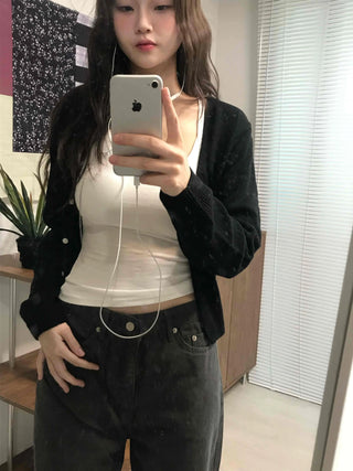Ribbed Knit Slim Fit Cropped Cardigan