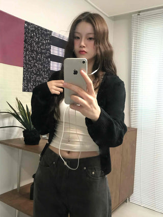 Ribbed Knit Slim Fit Cropped Cardigan