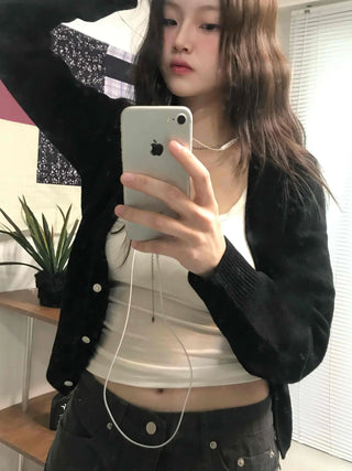Ribbed Knit Slim Fit Cropped Cardigan