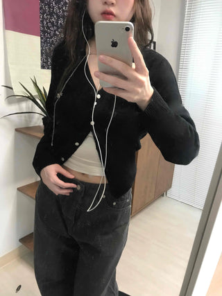 Ribbed Knit Slim Fit Cropped Cardigan