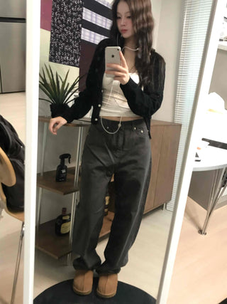 Ribbed Knit Slim Fit Cropped Cardigan