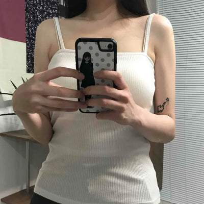 Slim Square Neck Ribbed Knit Basic Sleeveless Top