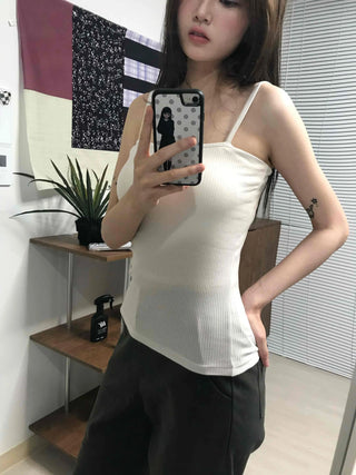 Slim Square Neck Ribbed Knit Basic Sleeveless Top
