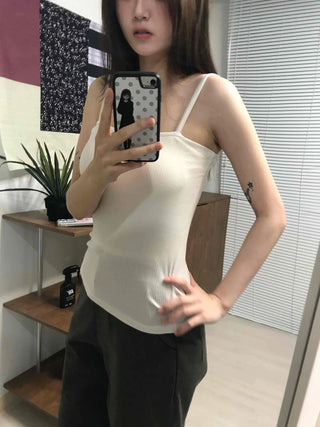 Slim Square Neck Ribbed Knit Basic Sleeveless Top