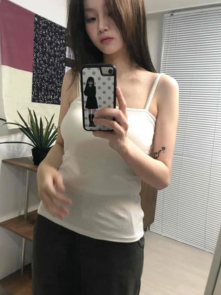 Slim Square Neck Ribbed Knit Basic Sleeveless Top