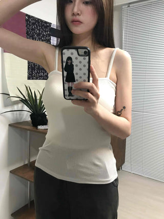 Slim Square Neck Ribbed Knit Basic Sleeveless Top