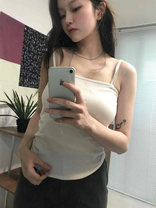 Slim Square Neck Ribbed Knit Basic Sleeveless Top