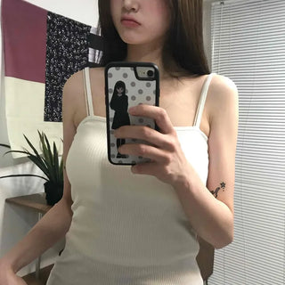 Slim Square Neck Ribbed Knit Basic Sleeveless Top