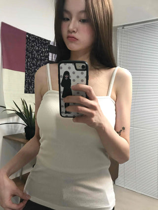 Slim Square Neck Ribbed Knit Basic Sleeveless Top