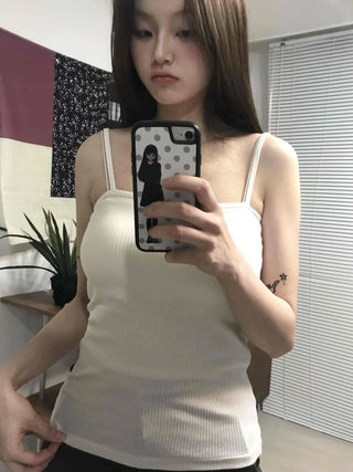 Slim Square Neck Ribbed Knit Basic Sleeveless Top