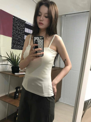 Slim Square Neck Ribbed Knit Basic Sleeveless Top