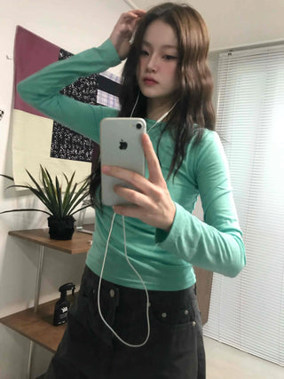 Basic Plain Slim Fit Long Sleeve T-shirt