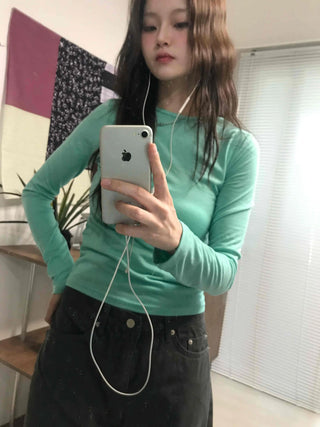 Basic Plain Slim Fit Long Sleeve T-shirt