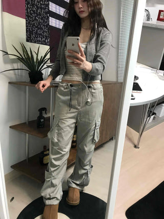 Front Shirred V-Neck Cropped Ribbed Striped Sleeveless