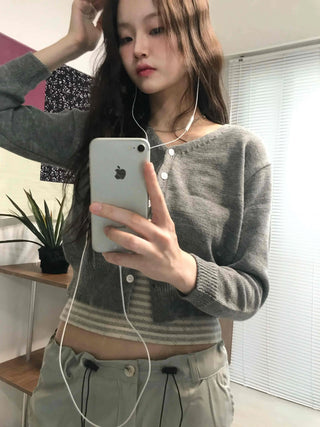 Basic Line Point Crop Knit Cardigan
