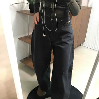 High-Waisted Wide Cotton Hidden Elastic Waist Long Pants