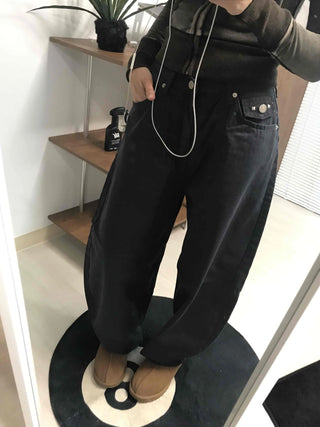 High-Waisted Wide Cotton Hidden Elastic Waist Long Pants