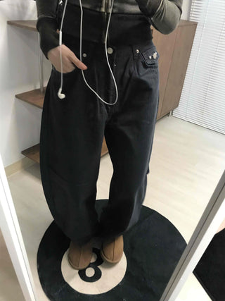 High-Waisted Wide Cotton Hidden Elastic Waist Long Pants