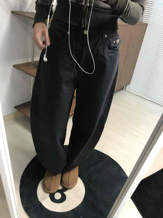High-Waisted Wide Cotton Hidden Elastic Waist Long Pants