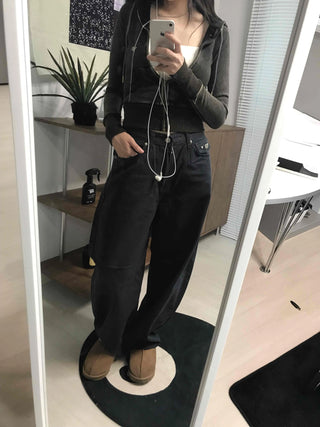 High-Waisted Wide Cotton Hidden Elastic Waist Long Pants