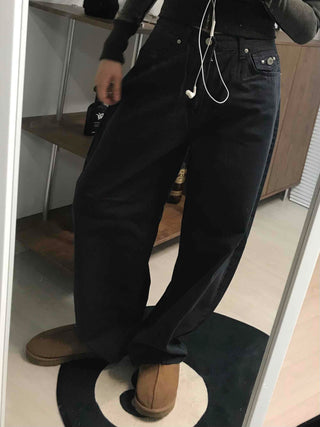 High-Waisted Wide Cotton Hidden Elastic Waist Long Pants
