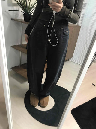 High-Waisted Wide Cotton Hidden Elastic Waist Long Pants