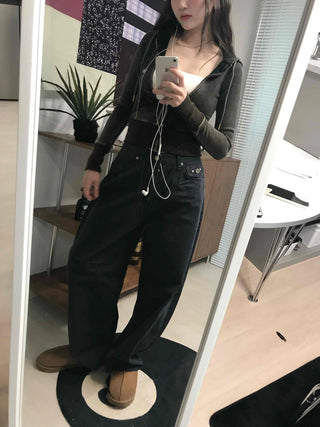 High-Waisted Wide Cotton Hidden Elastic Waist Long Pants