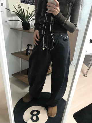 High-Waisted Wide Cotton Hidden Elastic Waist Long Pants