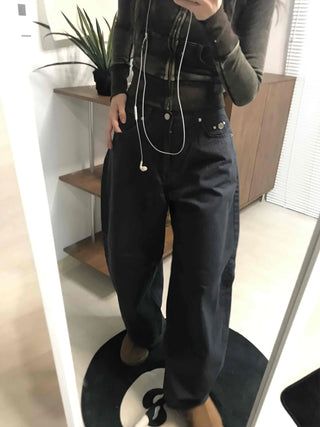 High-Waisted Wide Cotton Hidden Elastic Waist Long Pants