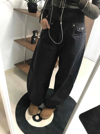 High-Waisted Wide Cotton Hidden Elastic Waist Long Pants