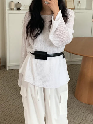 Cine Boucle Lip Neck See-through Knit