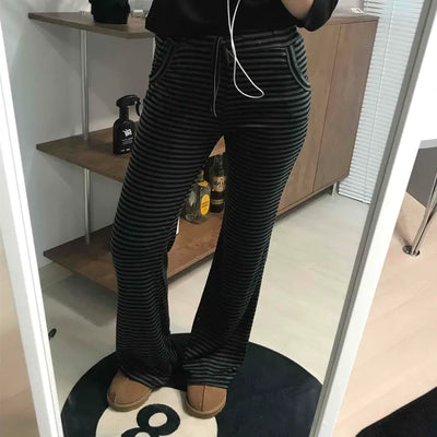 Casual Striped Elastic Long Pants