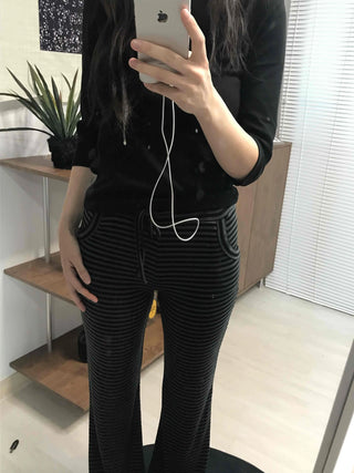 Casual Striped Elastic Long Pants