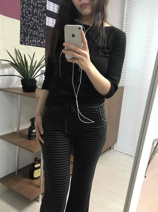 Casual Striped Elastic Long Pants
