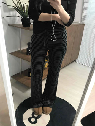 Casual Striped Elastic Long Pants