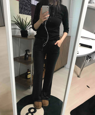 Casual Striped Elastic Long Pants