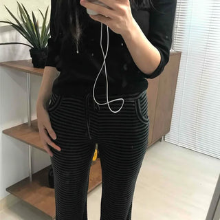 Casual Striped Elastic Long Pants