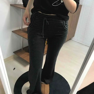 Casual Striped Elastic Long Pants