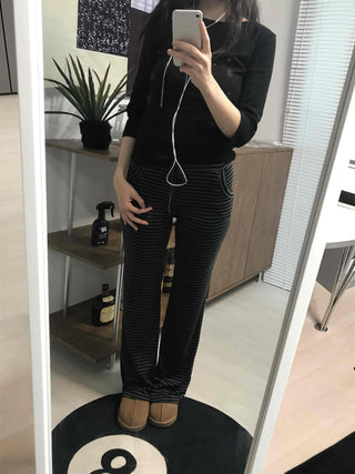 Casual Striped Elastic Long Pants
