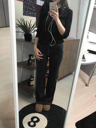 Casual Striped Elastic Long Pants