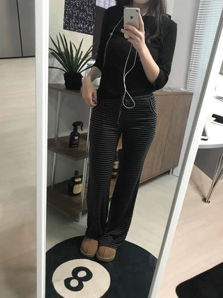 Casual Striped Elastic Long Pants